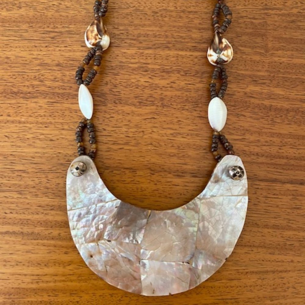 Statement necklace -- iridescent shell inlay